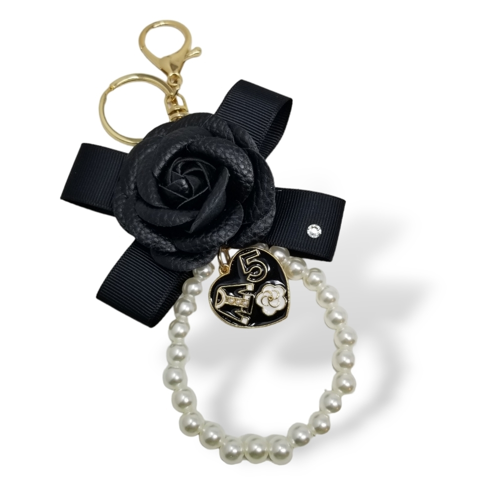 Black Rose and pearl Purse Charm